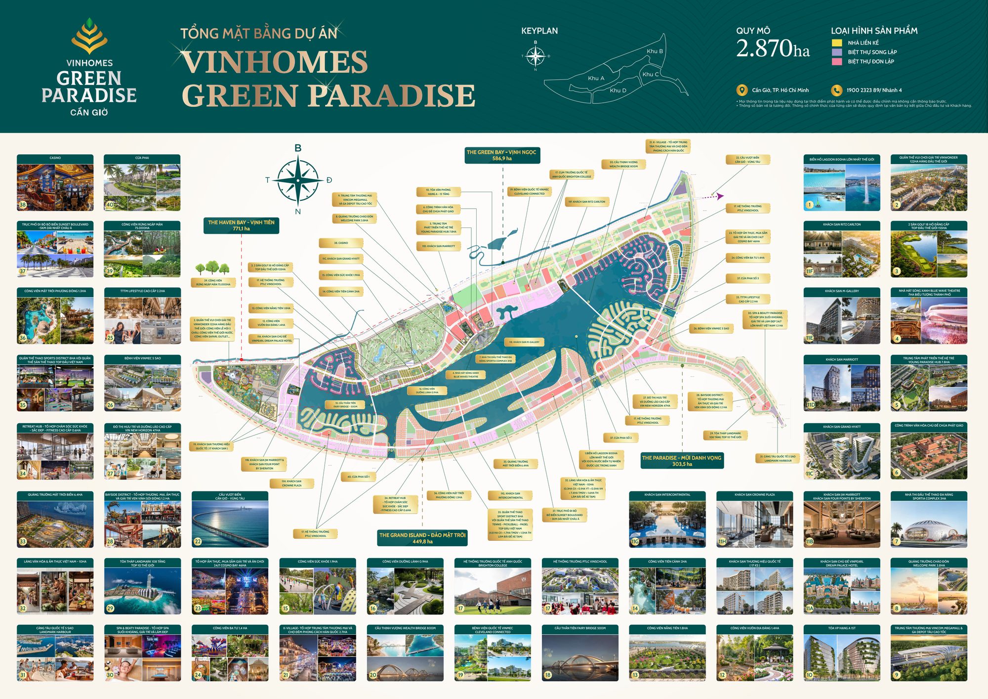 Mặt bằng tổng thể Vinhomes Green Paradise Cần Giờ với các phân khu The Haven Bay, The Green Bay và biển hồ Paradise Lagoon